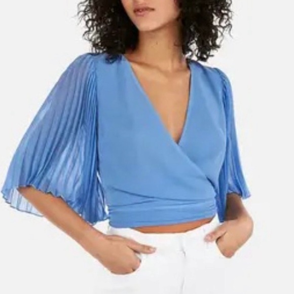 Express Tops - Express Cobalt Blue Cropped Chiffon‎ Sleeves Size S